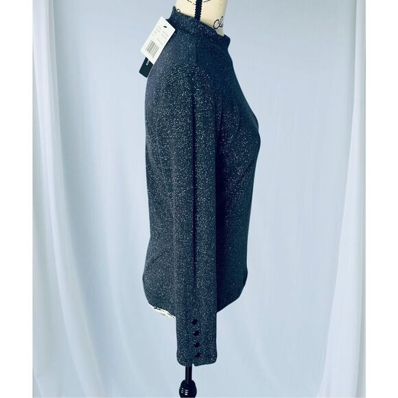 Violets & Roses Women’s S Metallic Long Sleeve Mock Neck Pullover Top in Night S - Picture 2 of 11